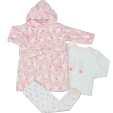 G33031: Baby Pink Bunny's Plush Dressing Gown & Pyjama Set (12-24 Months)